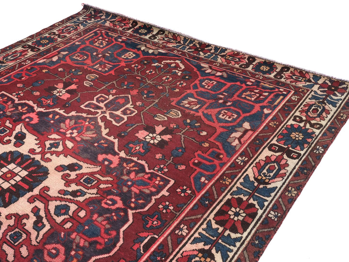 7x10 Vintage Rug, Hand-Knotted Rug, Low Pile Wool Rug, Bedroom Rug, Handwoven Organic Wool Living Room Rug, SHR1646