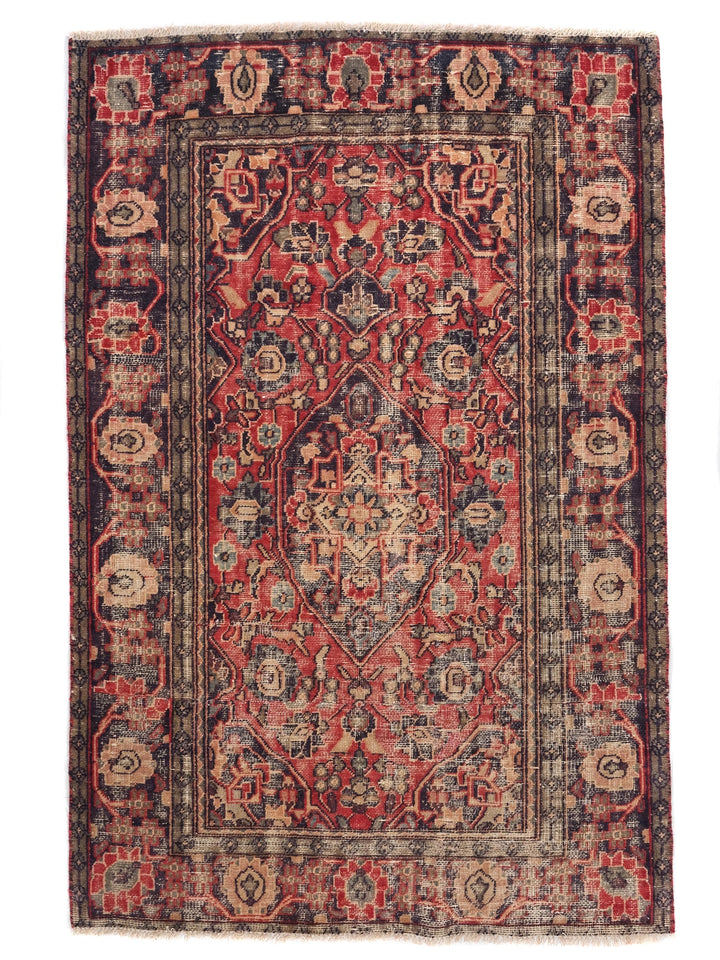4x6 Vintage Oriental Rug, Hand-Knotted Low Pile Wool Area Rug for Living Room, SHR1822