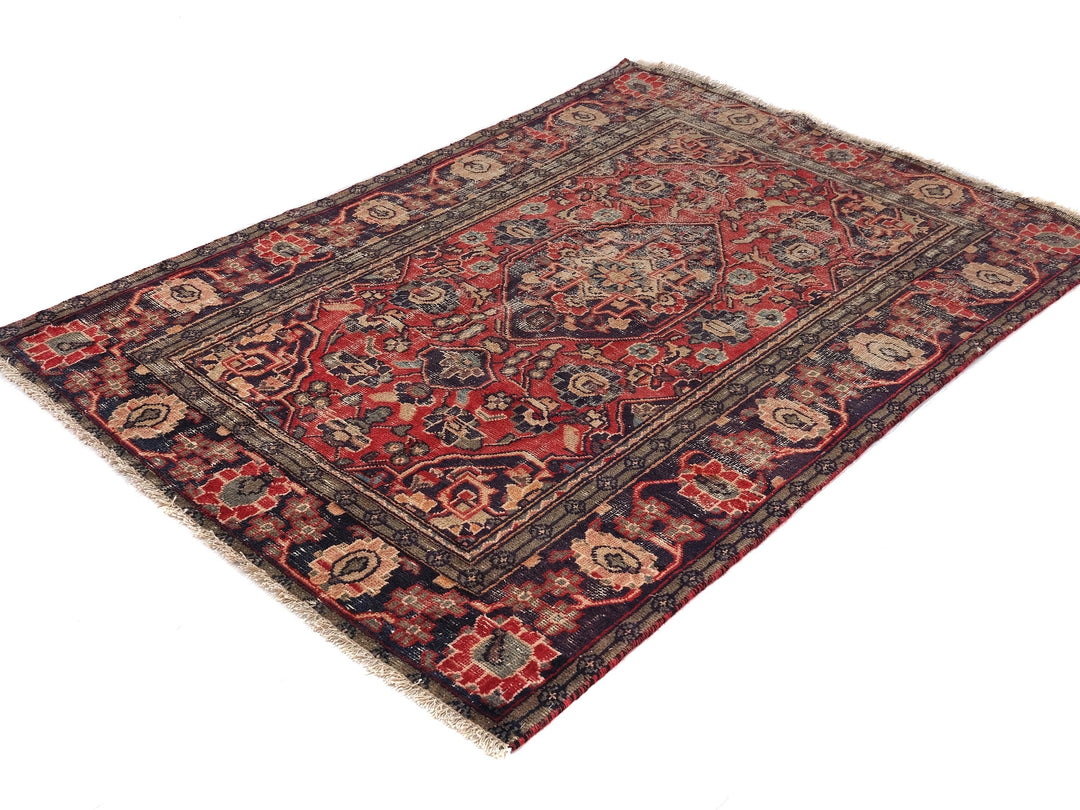 4x6 Vintage Oriental Rug, Hand-Knotted Low Pile Wool Area Rug for Living Room, SHR1822