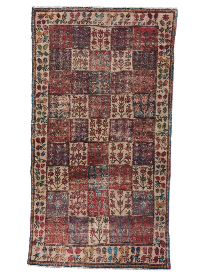 5x10 Red Vintage Runner Rug, Handwoven Low Pile Organic Dyes Wool SHR1833