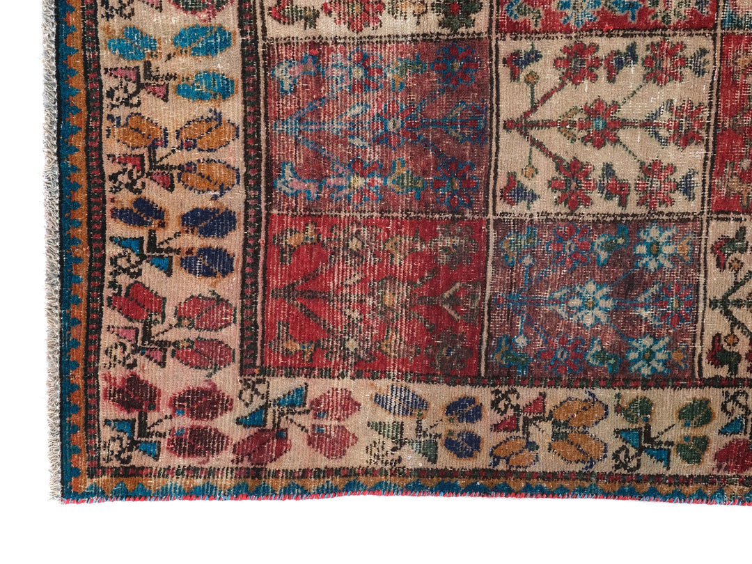 5x10 Red Vintage Runner Rug, Handwoven Low Pile Organic Dyes Wool SHR1833