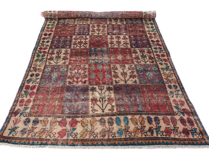5x10 Red Vintage Runner Rug, Handwoven Low Pile Organic Dyes Wool SHR1833