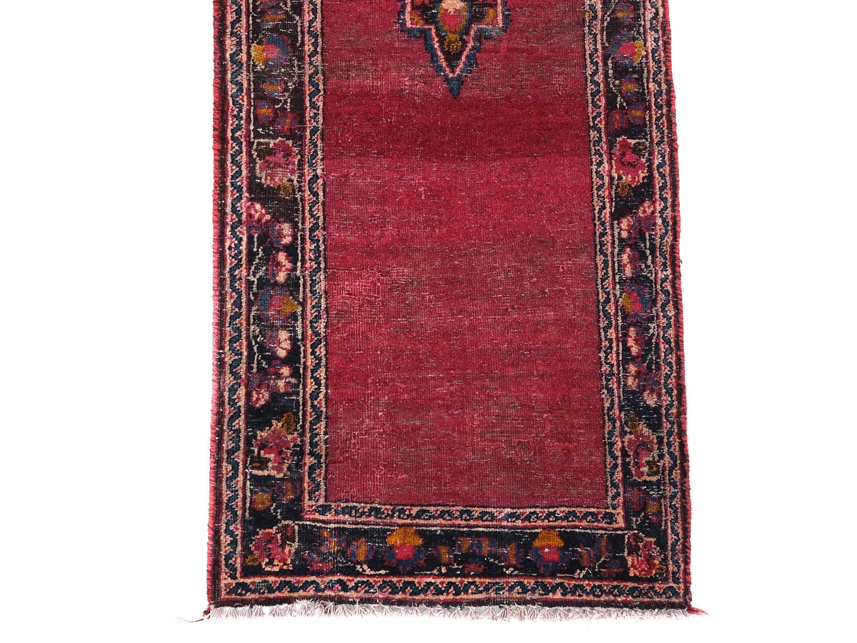 2x9 Red Runner Rug, Oriental Hand Knotted Wool Veg Dyed Floral Runner, Kitchen Runner, Staircase Runner, SHR1843