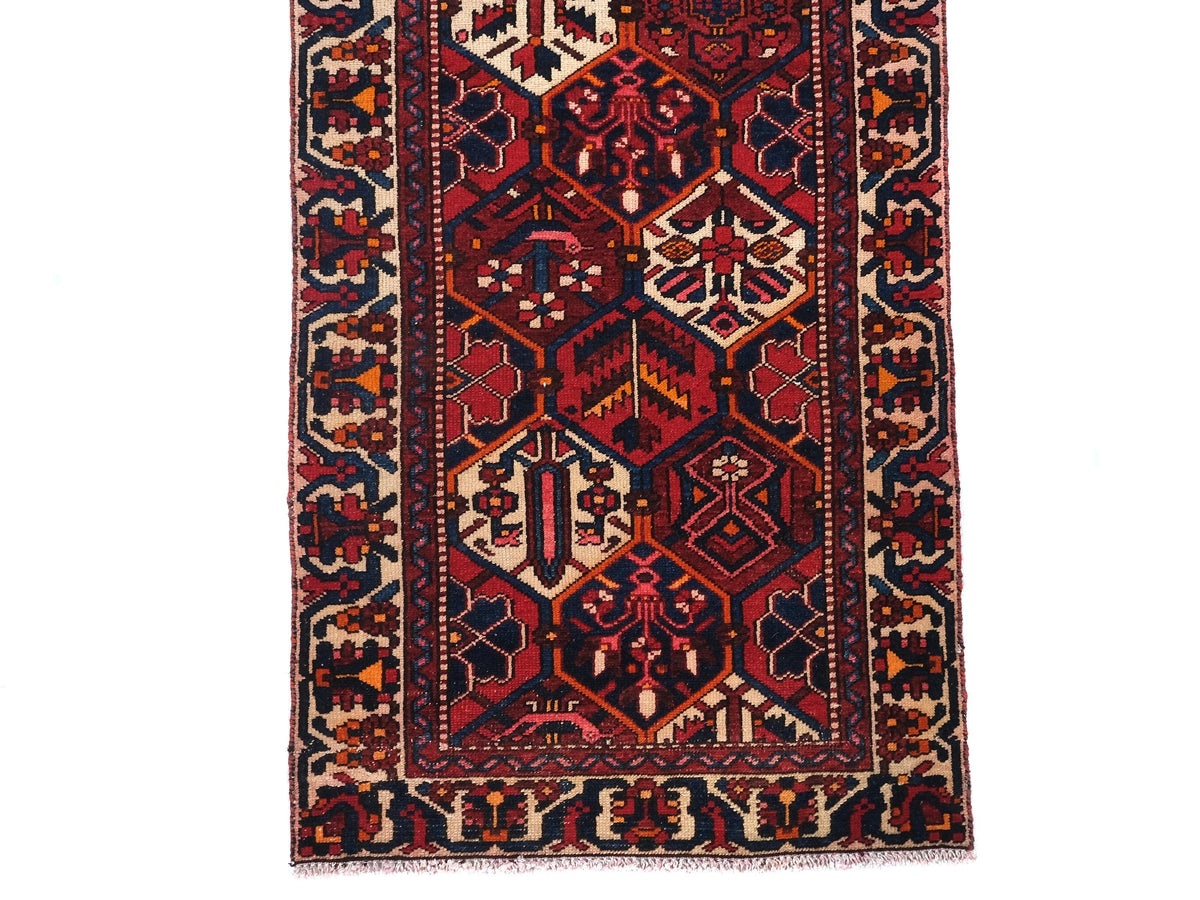 3x9 Persian Style Hand-Knotted Wool Runner Rug - Geometric Hallway or Kitchen Rug - Natural Wool Rug for Entryway, SHR1680