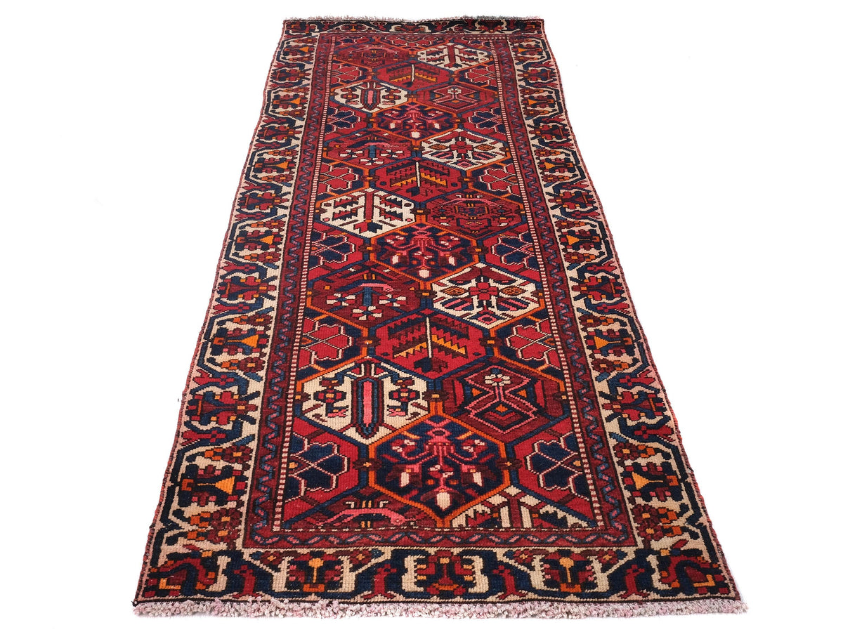 3x9 Persian Style Hand-Knotted Wool Runner Rug - Geometric Hallway or Kitchen Rug - Natural Wool Rug for Entryway, SHR1680