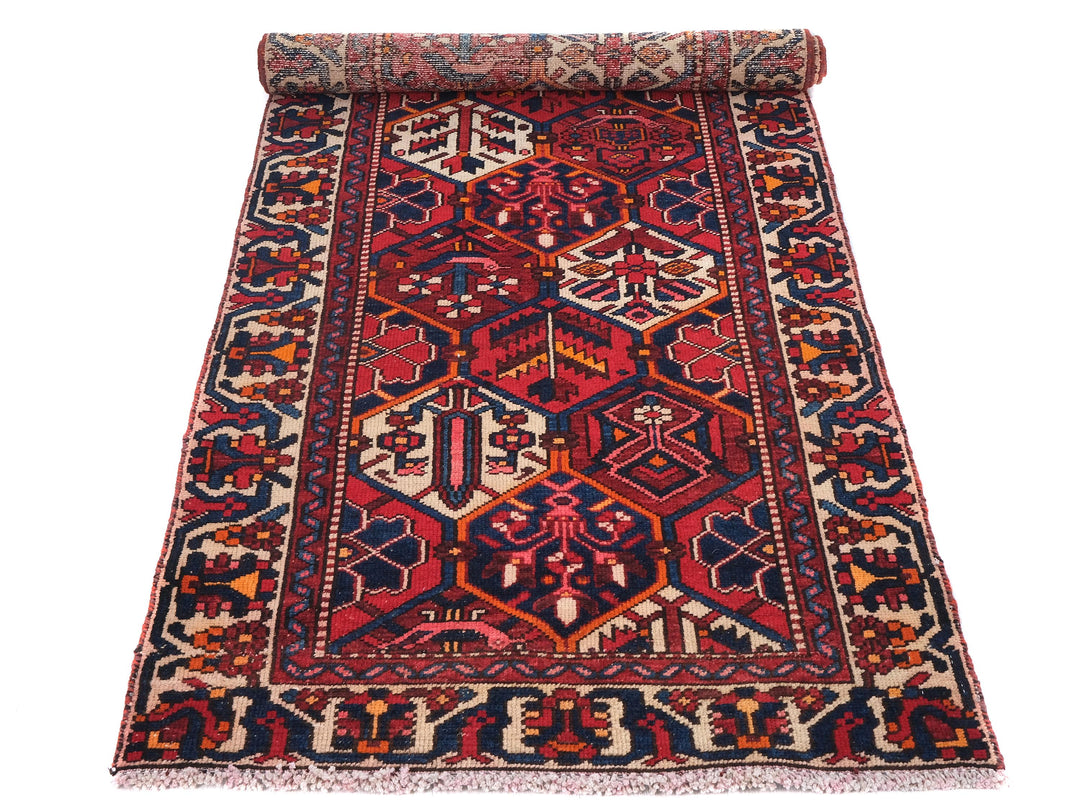 3x9 Hand-Knotted Wool Runner Rug - Geometric Hallway or Kitchen Rug - Natural Wool Rug for Entryway, SHR1680