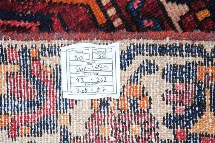 3x9 Hand-Knotted Wool Runner Rug - Geometric Hallway or Kitchen Rug - Natural Wool Rug for Entryway, SHR1680