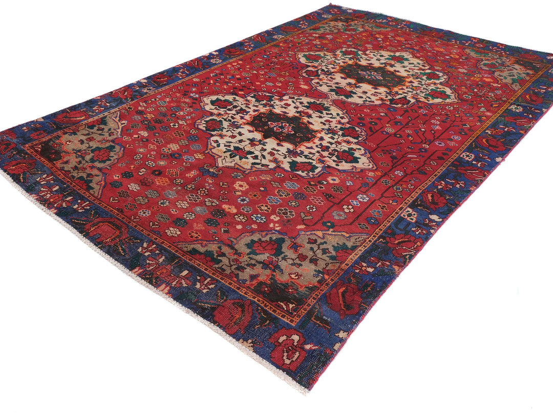 6x9 Vintage Rug, Low Pile Wool Rug, Hand-Knotted Rug, Bedroom Rug, Handmade Organic Wool Living Room Rug, SHR1789