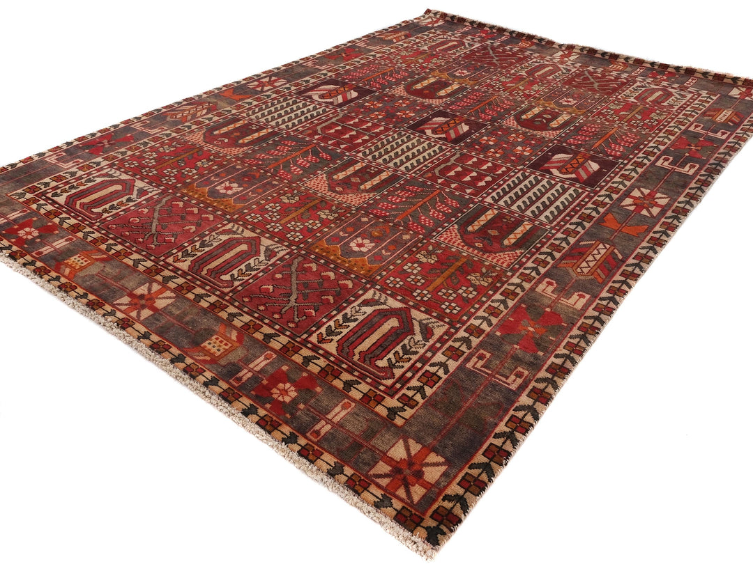 7x9 Vintage Rug, Low Pile Wool Rug, Hand-Knotted Rug, Bedroom Rug, Handwoven Organic Wool Living Room Rug,SHR1655