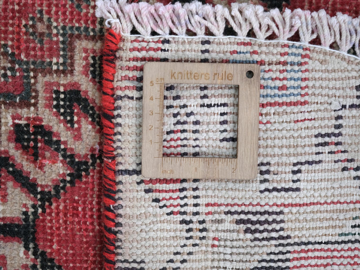 4x9 Red Vintage Runner Rug, Oriental Rug, Handwoven Low Pile Organic Dyes Wool SHR1898
