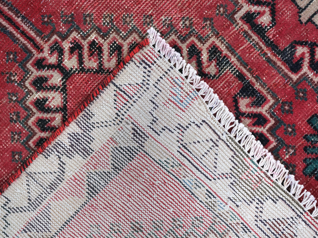 4x9 Red Vintage Runner Rug, Oriental Rug, Handwoven Low Pile Organic Dyes Wool SHR1898