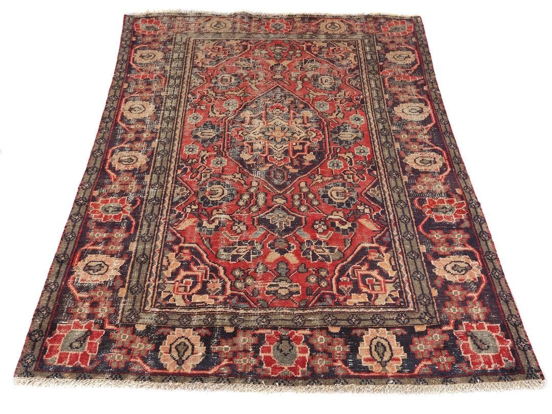 4x6 Vintage Oriental Rug, Hand-Knotted Low Pile Wool Area Rug for Living Room, SHR1822