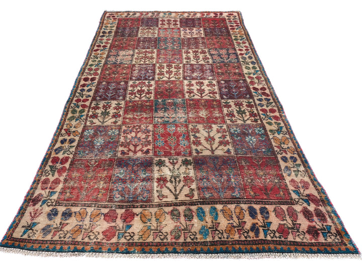 5x10 Red Vintage Runner Rug, Handwoven Low Pile Organic Dyes Wool SHR1833