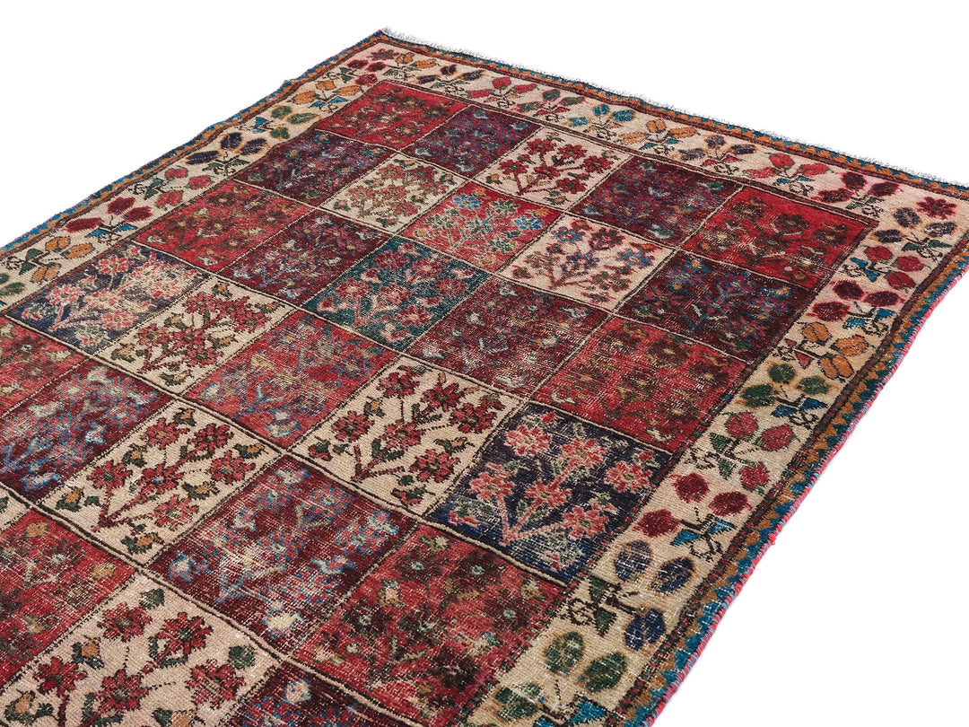 5x10 Red Vintage Runner Rug, Handwoven Low Pile Organic Dyes Wool SHR1833