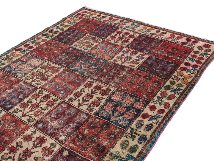 5x10 Red Vintage Runner Rug, Handwoven Low Pile Organic Dyes Wool SHR1833