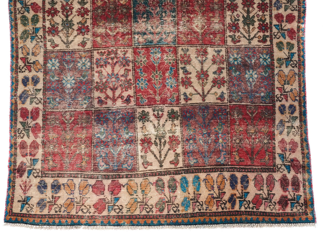 5x10 Red Vintage Runner Rug, Handwoven Low Pile Organic Dyes Wool SHR1833