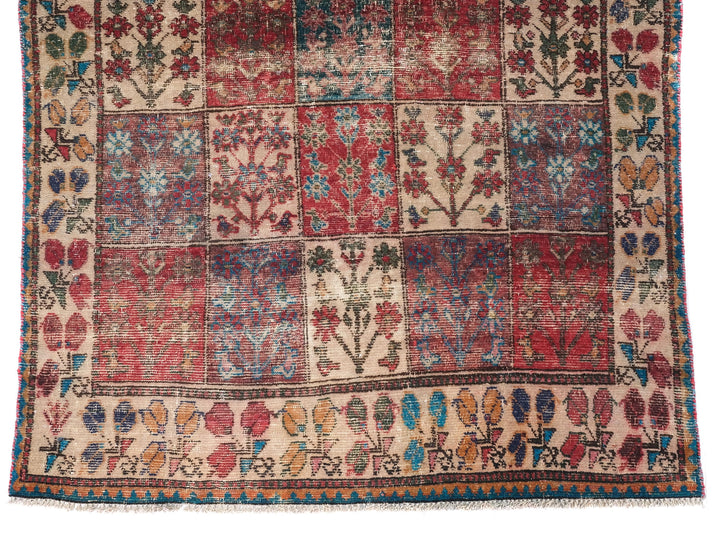 5x10 Red Vintage Runner Rug, Handwoven Low Pile Organic Dyes Wool SHR1833