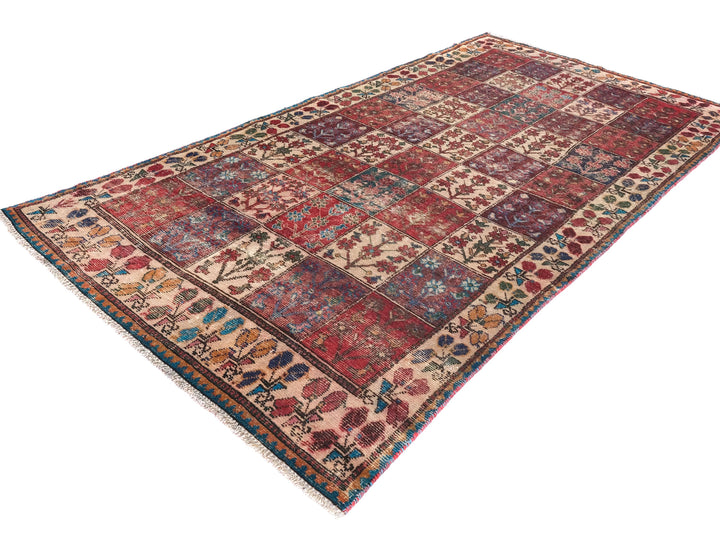 5x10 Red Vintage Runner Rug, Handwoven Low Pile Organic Dyes Wool SHR1833