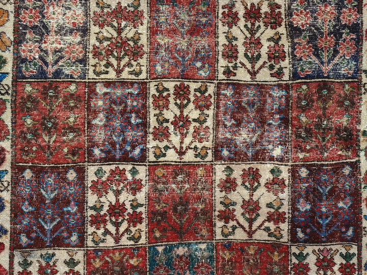 5x10 Red Vintage Runner Rug, Handwoven Low Pile Organic Dyes Wool SHR1833