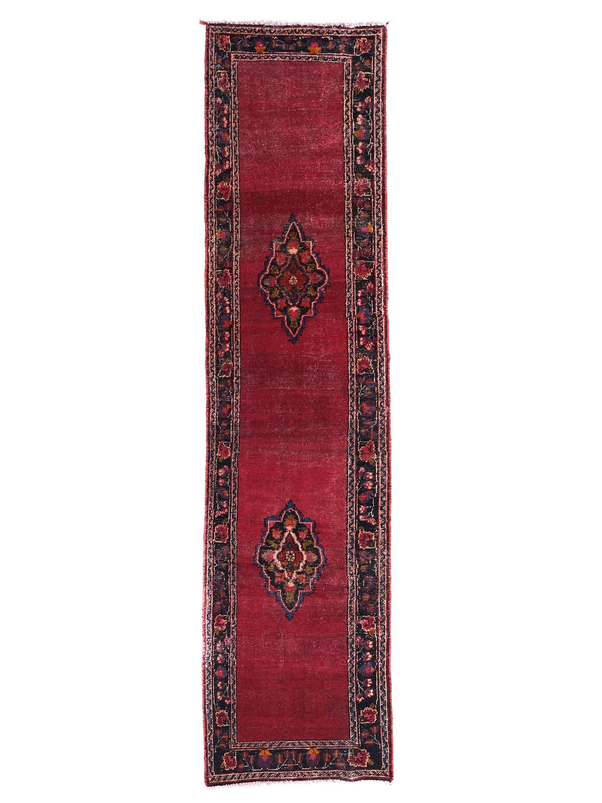 2x9 Red Runner Rug, Oriental Hand Knotted Wool Veg Dyed Floral Runner, Kitchen Runner, Staircase Runner, SHR1843