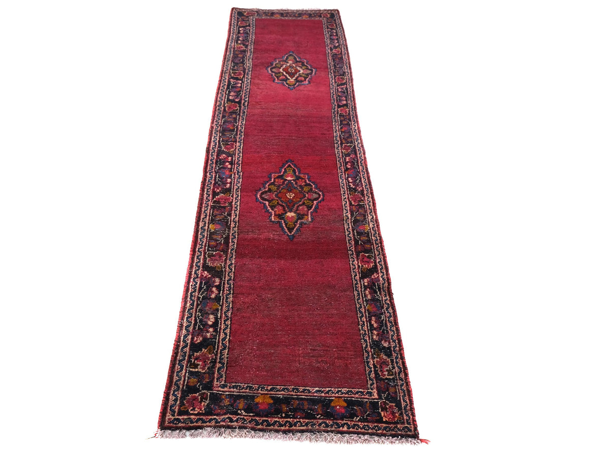 2x9 Red Runner Rug, Oriental Hand Knotted Wool Veg Dyed Floral Runner, Kitchen Runner, Staircase Runner, SHR1843
