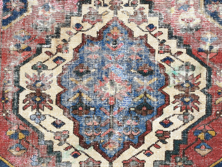 3x6 Vintage Oriental Faded, Hand Knotted, Accent Rug, Geometric Entryway or Kitchen Rug, Fireplace Rug, SHR1844