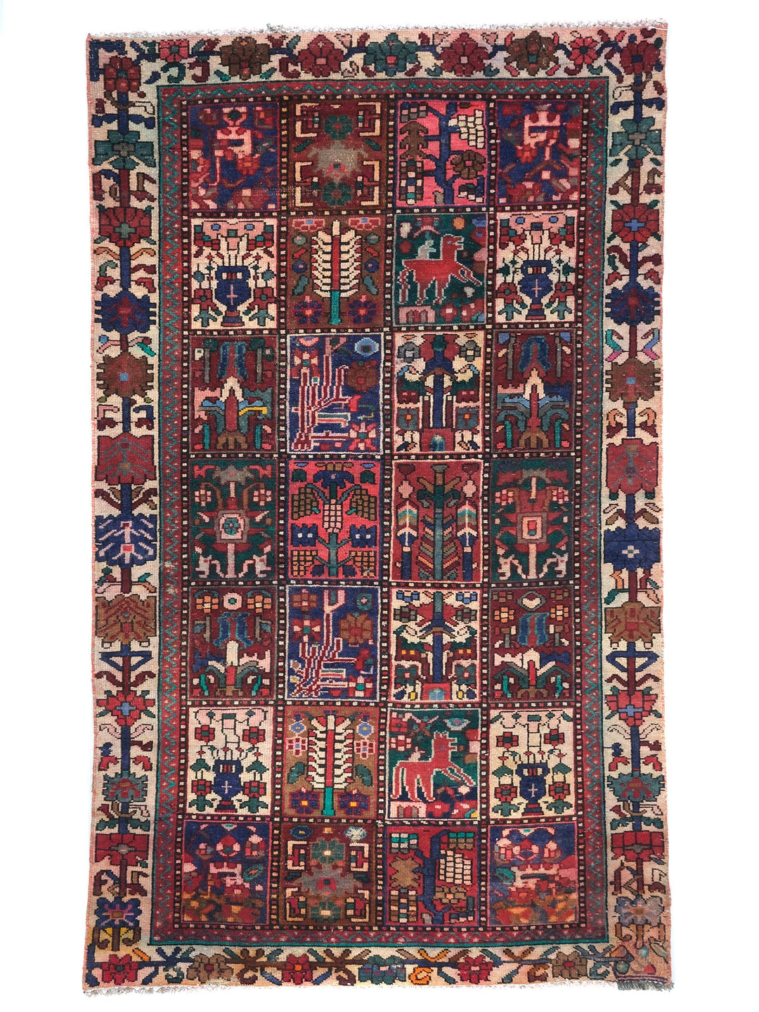 4x7 Distressed Vintage Oriental Rug - Handwoven Tribal Area Rug - Organic Wool Low Pile Living Room or Dining Room Rug, SHR1846