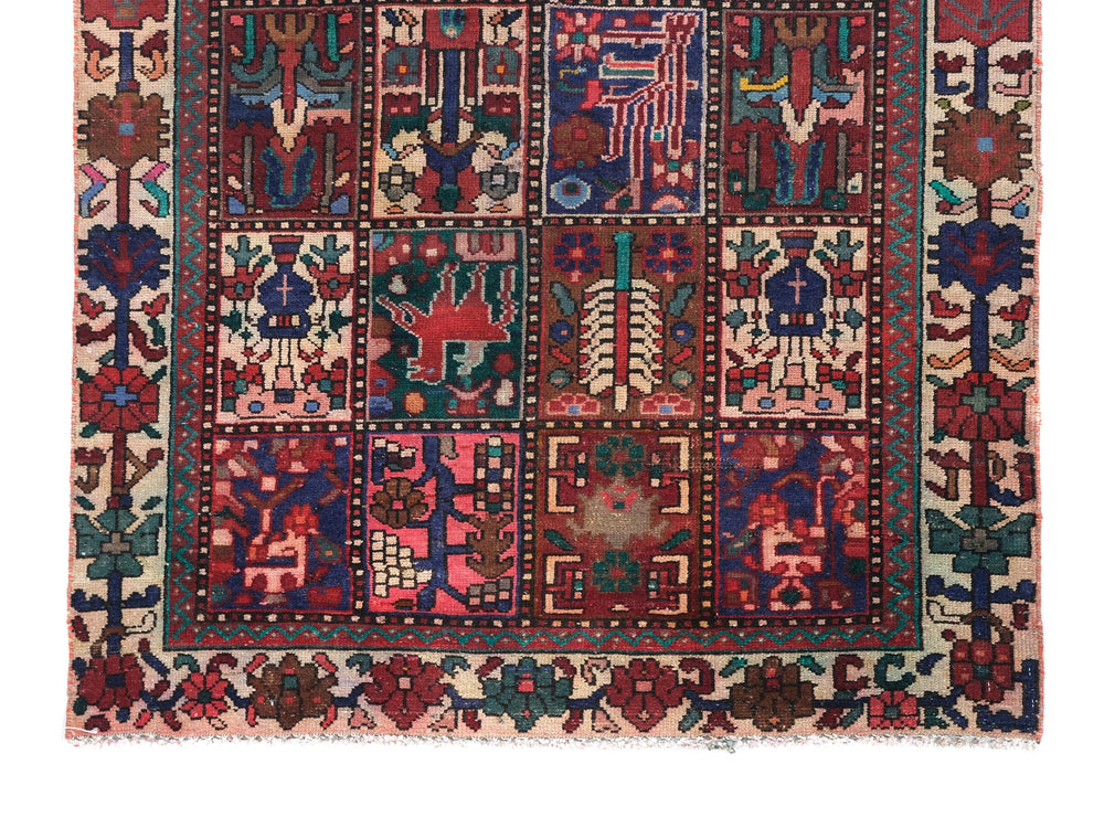 4x7 Distressed Vintage Oriental Rug - Handwoven Tribal Area Rug - Organic Wool Low Pile Living Room or Dining Room Rug, SHR1846