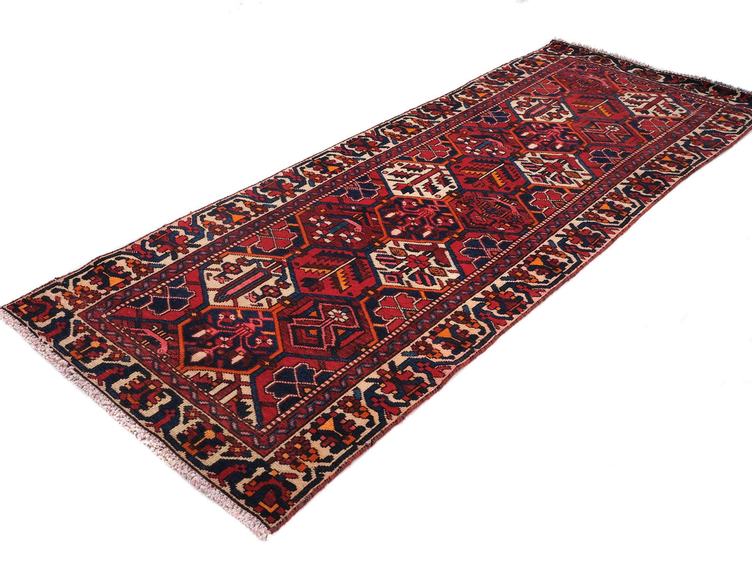 3x9 Hand-Knotted Wool Runner Rug - Geometric Hallway or Kitchen Rug - Natural Wool Rug for Entryway, SHR1680