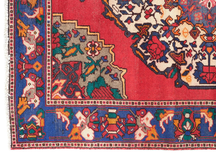 5x10 Red Vintage Runner Rug, Oriental Rug, Handwoven Low Pile Organic Dyes Wool SHR1884