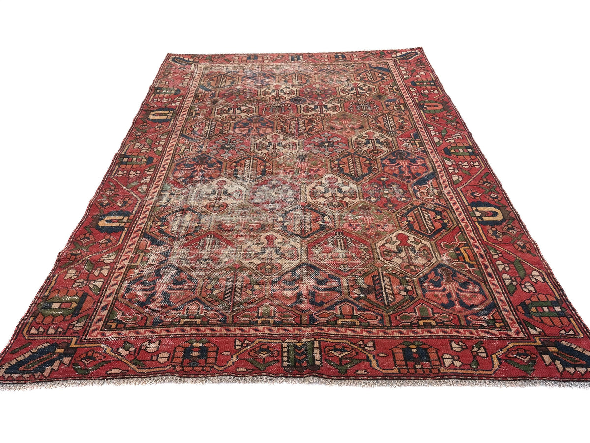 6x9 Red Vintage Runner Rug, Oriental Turkish Anatolian Rug, Handwoven Low Pile Organic Dyes Wool SHR1894