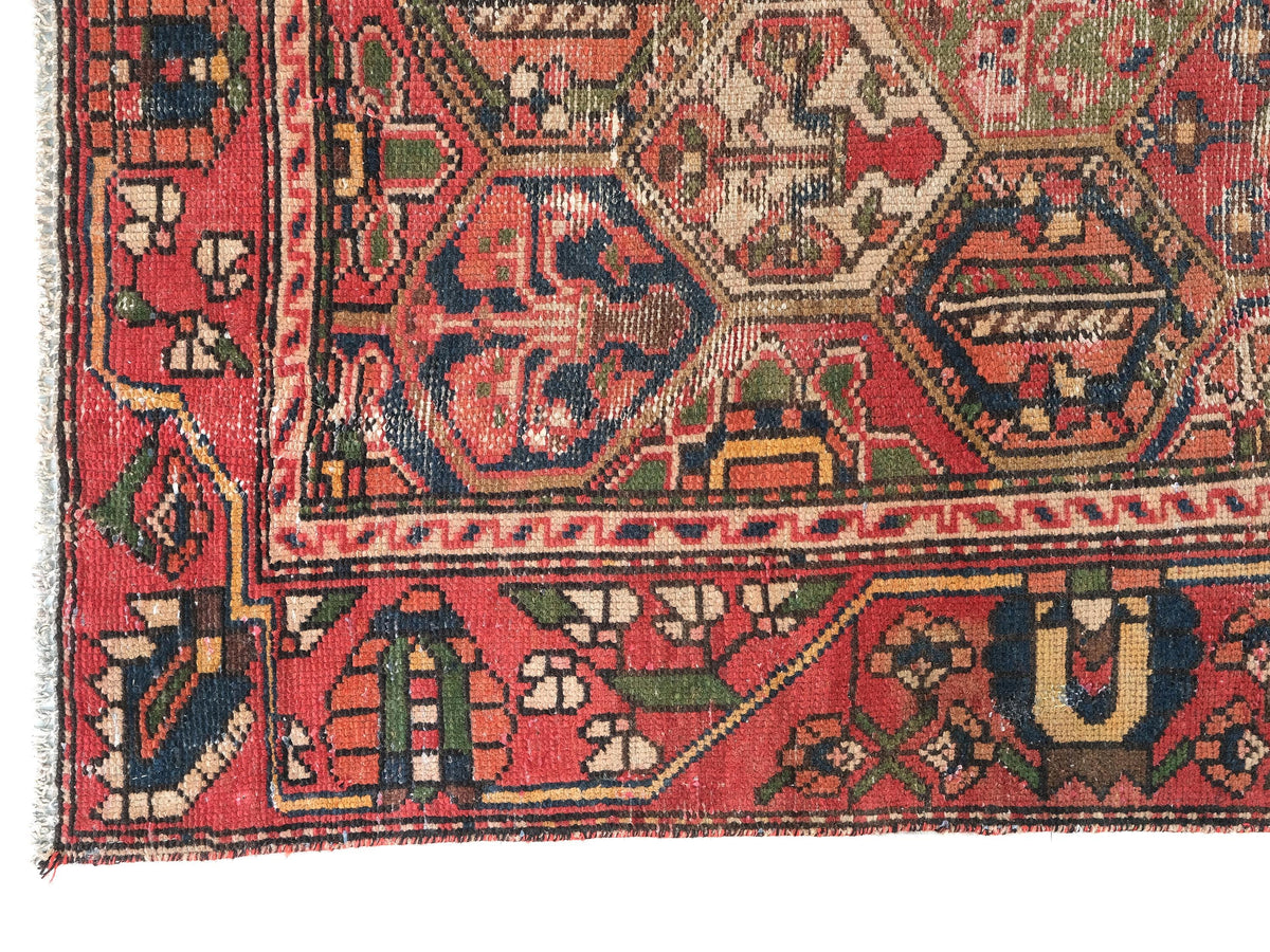 6x9 Red Vintage Runner Rug, Oriental Turkish Anatolian Rug, Handwoven Low Pile Organic Dyes Wool SHR1894