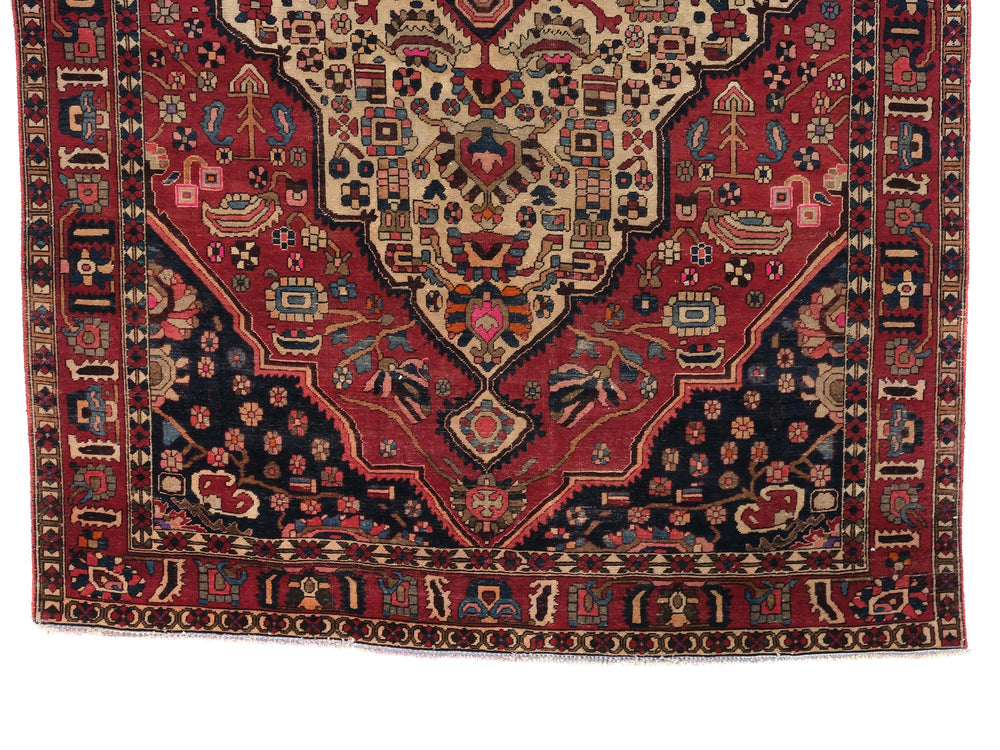 7x10 Vintage Area Rug, Handwoven Organic Wool Living Room Rug, Floral Dining Room Rug, SHR1683