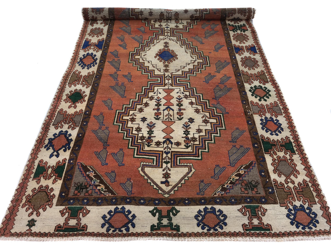 5x10 Vintage Rug, Low Pile Wool Rug, Hand-Knotted Rug, Bedroom Rug, Handmade Organic Wool Living Room Rug,SHR1716