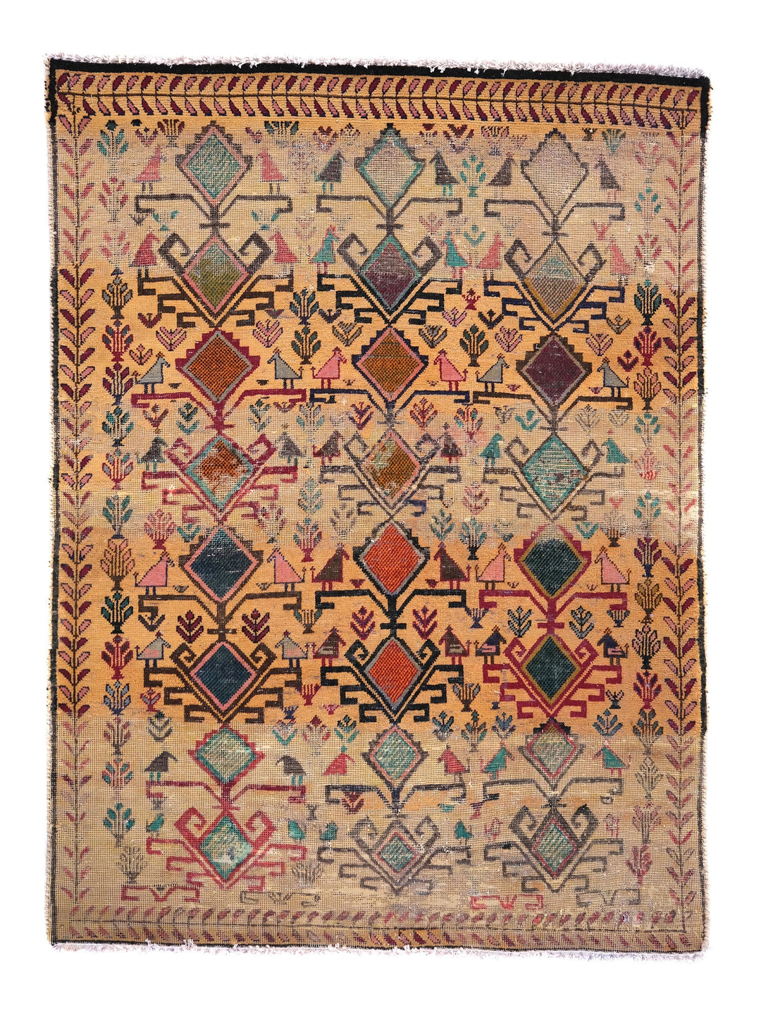 3x4 Hand-Knotted Accent Rug, Vintage Rug, Organic Wool Living Room or Dining Room Rug, Handmade Hallway Entryway Rug, SHR2130