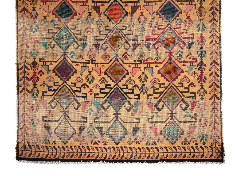 3x4 Hand-Knotted Accent Rug, Vintage Rug, Organic Wool Living Room or Dining Room Rug, Handmade Hallway Entryway Rug, SHR2130